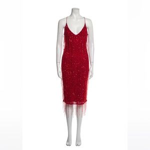 Retrofete Billie Beaded Fringe Sequin Dress, Red - Size Medium